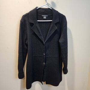 SARAH SPENCER Black Long Knit Button-Front Wool Jacket Size L